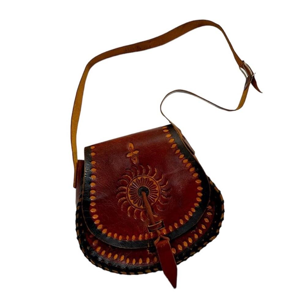 Vintage Hand Tooled, Handmade Leather Saddle Bag